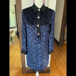 Michael Kors navy blue velvet chic dress rhinestone ball buttons formal lined